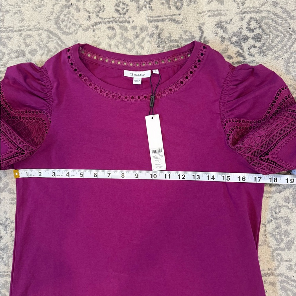 Chico's NWT Eyelet Puff Sleeve Tee - Picture 6 of 10